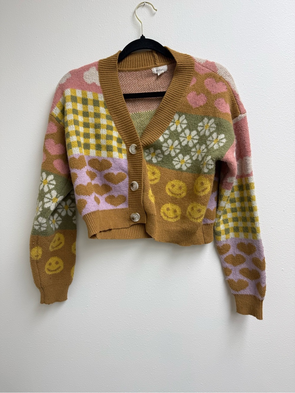 debut Cropped Patchwork Cardigan - Mustard, Pink, Olive, Lilac